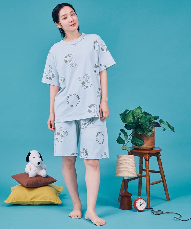 WACOAL PEANUTS パジャマ 5分袖 半袖 5分丈 オーガニックコットン100%(本体) レディース FDT169 /ワコール サックス