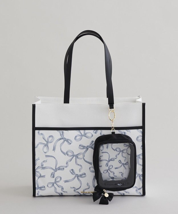 Maison de FLEUR リボンプリントスクエアトートバッグ Black