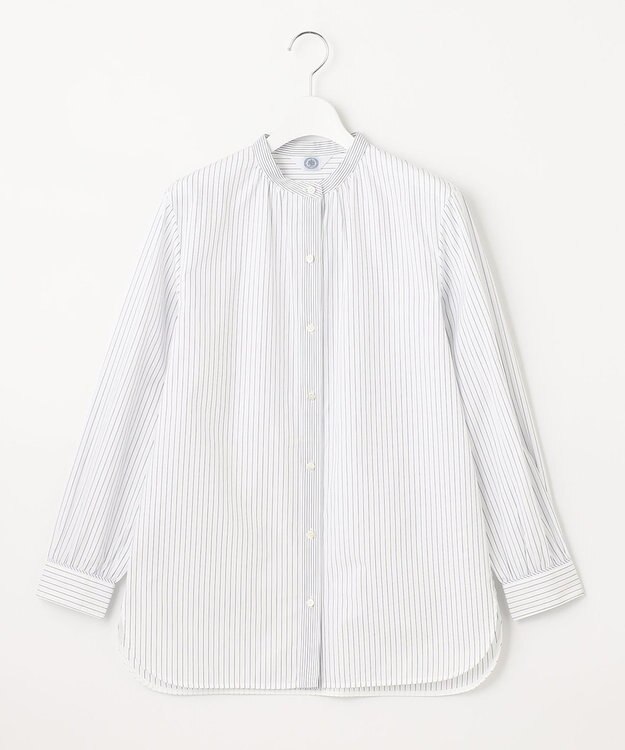 J.PRESS LADIES S 【洗える】 コンパクトコットン ストライプ バンドカラー ブラウス ホワイト系1