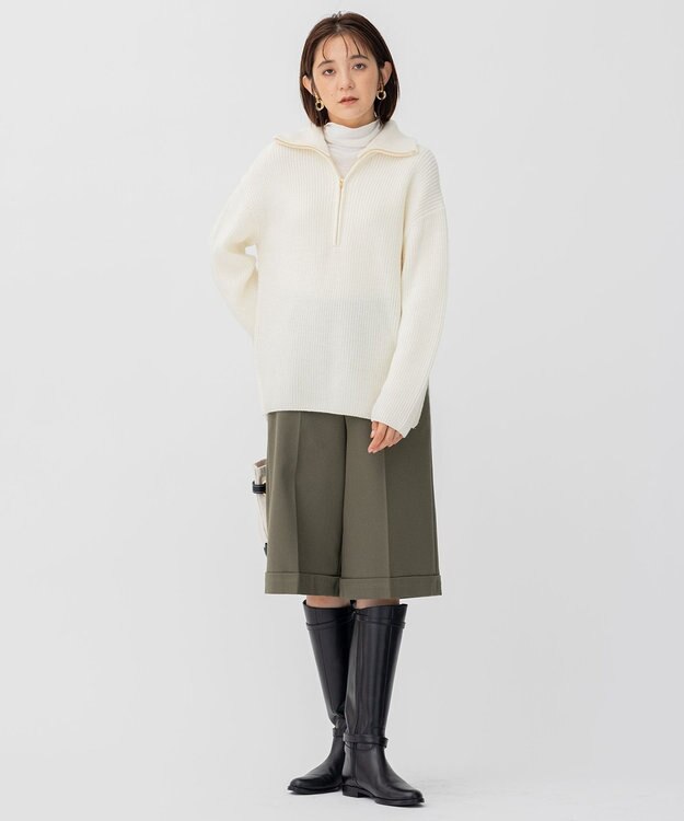 23区 L 【洗える】ウールコード ハーフジップ ニット アイボリー系