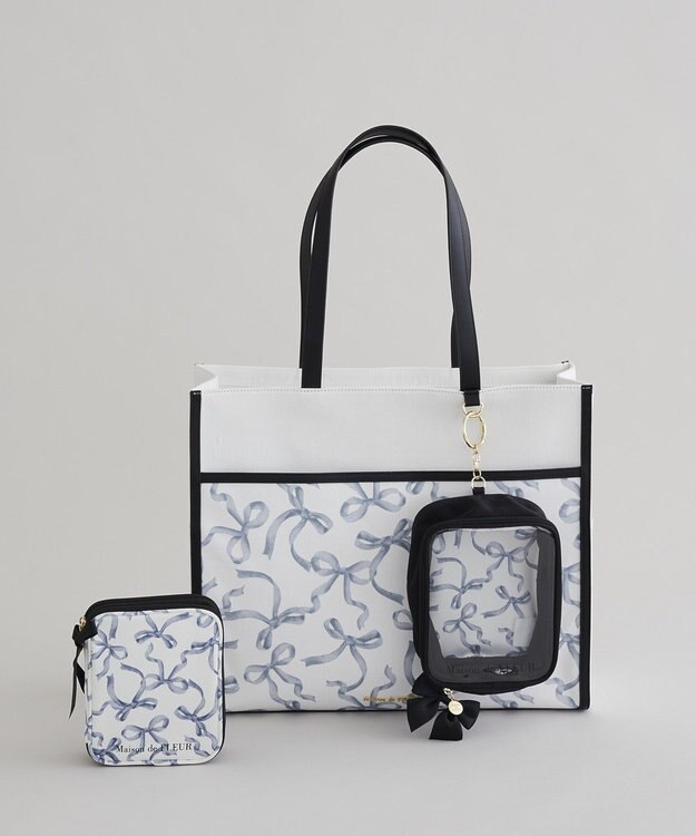 Maison de FLEUR リボンプリントスクエアトートバッグ Black