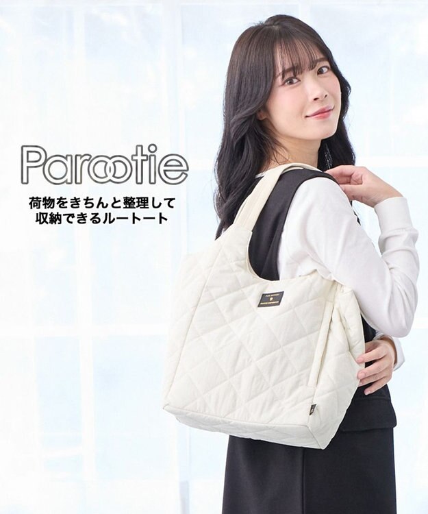 ROOTOTE 3674【仕切り+自立+撥水】LT.ラウンド.パルーティ.キルト-D 02：アイボリー