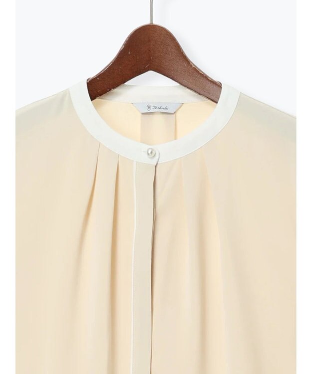 Te chichi パール釦配色タックブラウス ベージュ