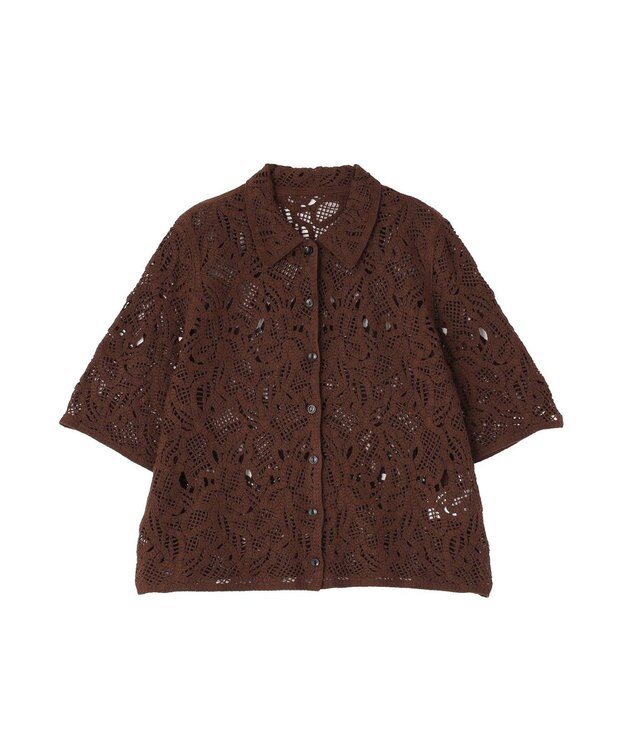 Green Parks 衿付きクロシェ風カーディガン Brown
