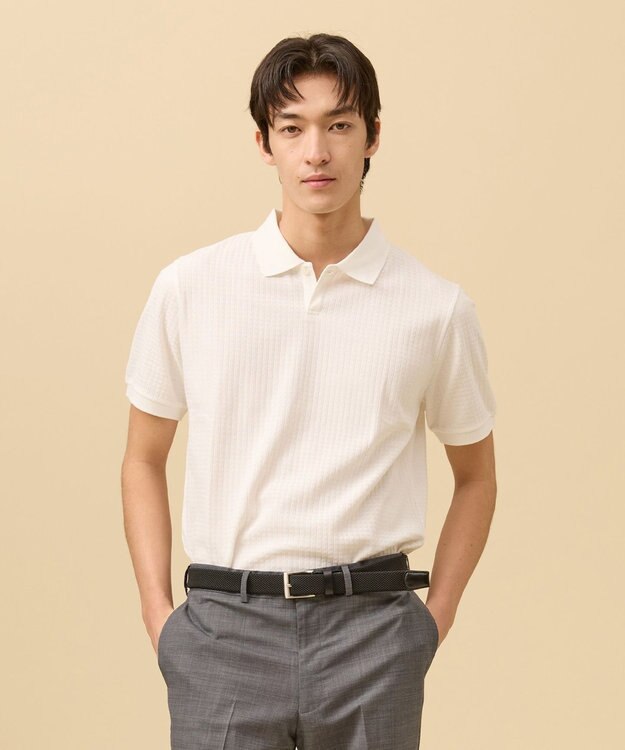 J.PRESS MEN ジャケットインの最適解【接触冷感 / 吸水速乾】【J.PRESS PREMIUM JERSEY】スキッパー ポロシャツ ホワイト系