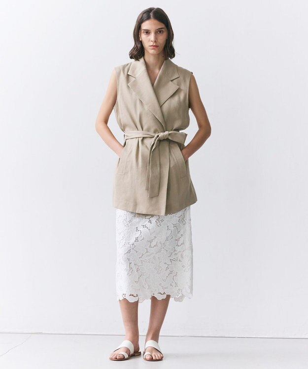 BEIGE， MICA /  リネンブレンドベルト付きジレ  L.Taupe