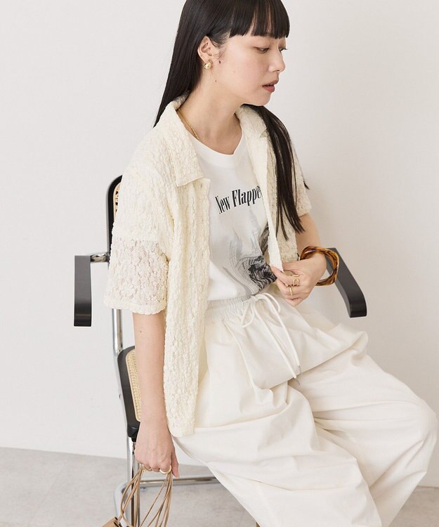 AMERICAN HOLIC 半袖襟付きレースカーディガン Ivory