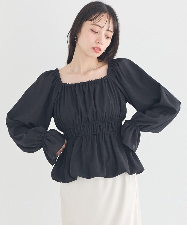 earth music&ecology バルーンヘムブラウス Black