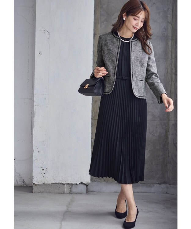 ANY SIS 【洗える】ノーブルプリーツ ワンピース ネイビー