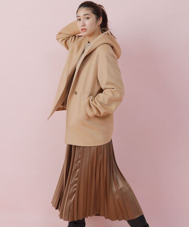 23区 【CLASSY.1月号掲載】ウールカシミヤビーバー フード付き ショートコート キャメル系