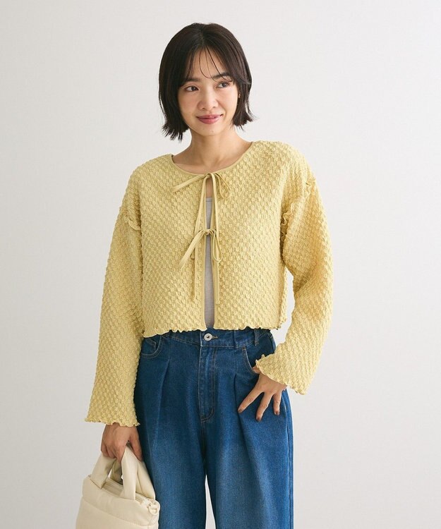 Green Parks ポコポコショート丈カーディガン Lime Green