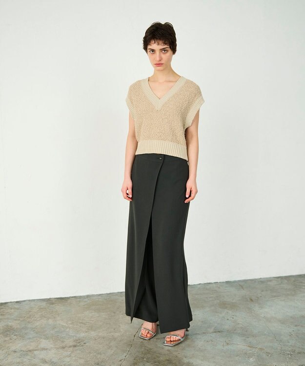 GRACE CONTINENTAL ラップレイヤードパンツ カーキ