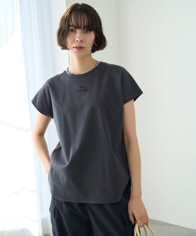 洗える/汗ジミ防止】BEAUTY FORM ロゴ刺繍フレンチスリーブTシャツ ...