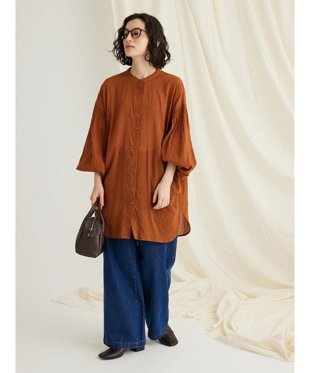 CRAFT STANDARD BOUTIQUE ウ゛ィンテージボイルソデシャーリングチュニック Orange