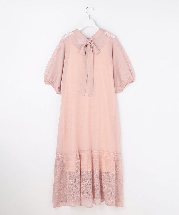 自由区 【カトリエムブーケ】Un pull en dentelle シアーニットワンピース ライトピンク