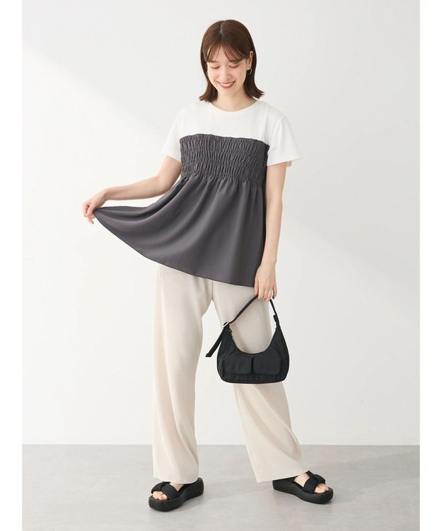 Green Parks シャーリングサテンドッキングプルオーバー Charcoal Gray