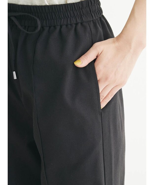 Green Parks 綿麻混イージーワイドパンツ Black