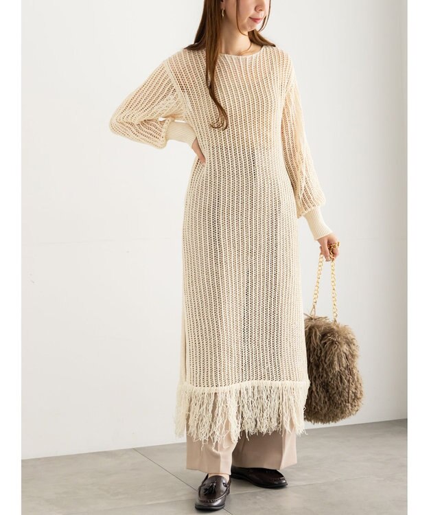 Te chichi フリンジメッシュニットワンピース《2025Autumn catalog vol.2 item》 オフホワイト
