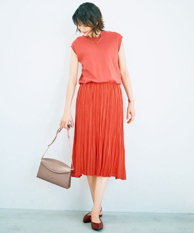 自由区 L 【カタログ掲載・洗える】ジョーゼットプリーツコンビ ワンピース グラムレッド