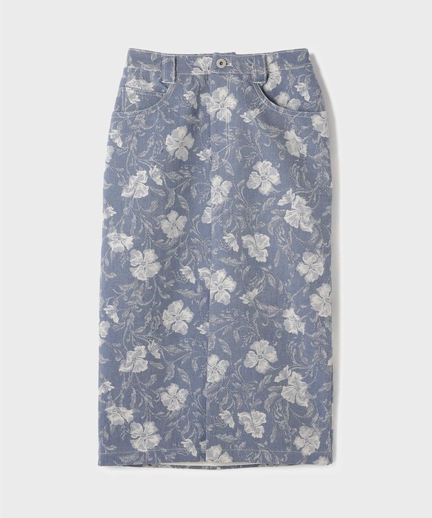 GRACE CONTINENTAL ボタニカルジャガードスカート ブルー