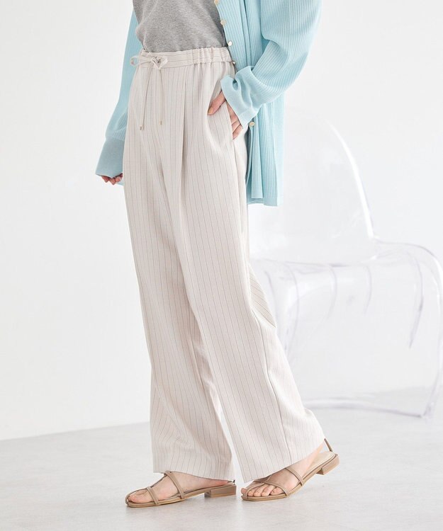earth music&ecology 【セットアップ対応】リネンライクリラックスパンツ Stripe Ivory