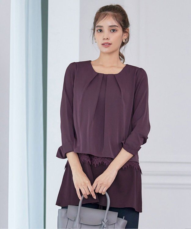 Tiaclasse 【洗える】レースコンビチュニックブラウス パープル
