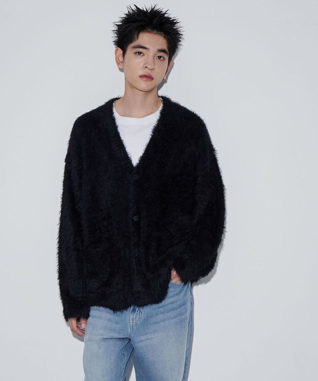 WEGO 【ユニセックス着用ITEM】フェザーカーディガン ブラック
