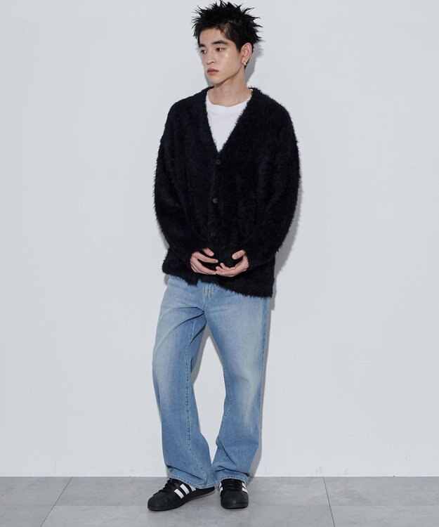 WEGO 【ユニセックス着用ITEM】フェザーカーディガン ブラック