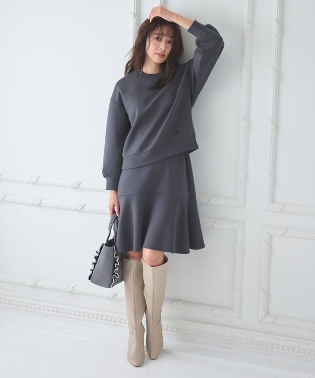 Feroux 【洗える・セットアイテム】バックリボンダンボール セットアップ グレー系