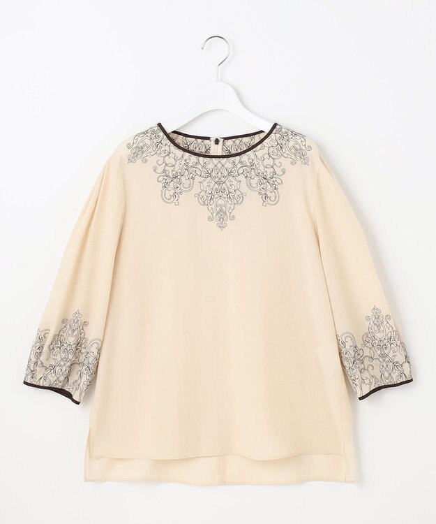 自由区 S 【洗える】コードエンブロイダリーボートネック ブラウス シャンパンベージュ