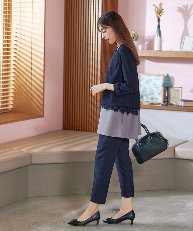 Tiaclasse 【洗える】レースコンビチュニックブラウス ネイビー