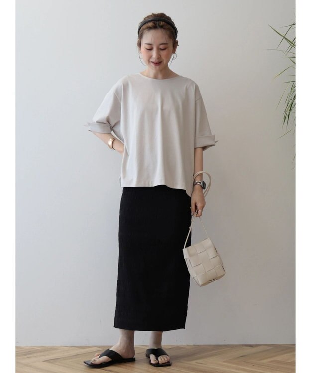 AMERICAN HOLIC 接触冷感バックタック袖折り返しカットプルオーバー Gray Beige