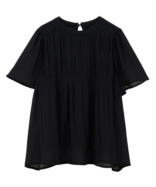 earth music&ecology マジョリカプリーツ半袖ブラウス Black