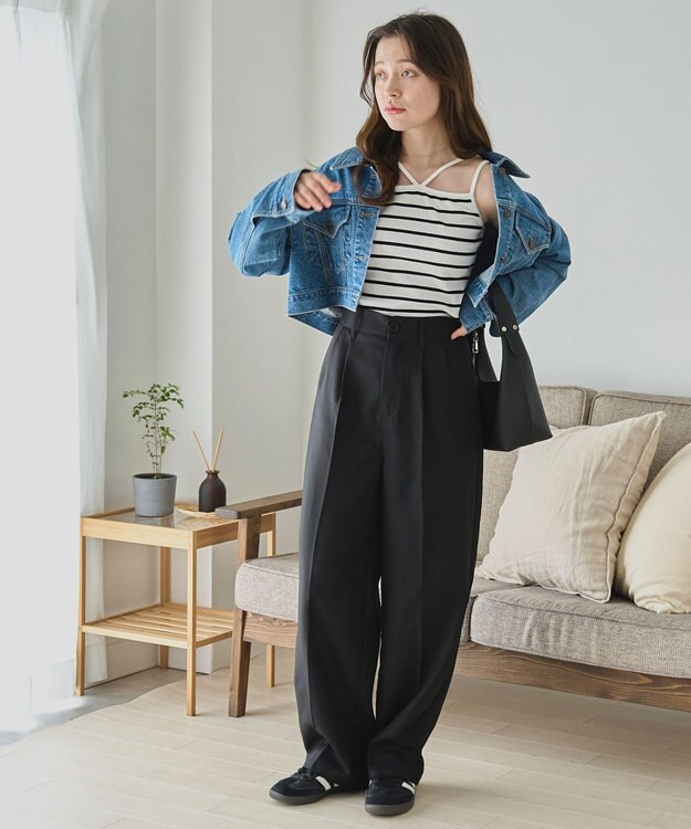 WEGO 【カップ付き】nachumoreホルターネックキャミ ホワイトボーダー