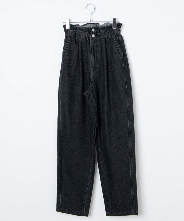 WEGO 【ウエストゴム】ウエストフリルデニムマムパンツ ブラック