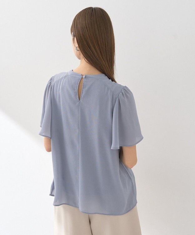 earth music&ecology マジョリカプリーツ半袖ブラウス Sax