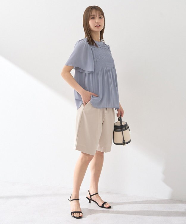 earth music&ecology マジョリカプリーツ半袖ブラウス Sax