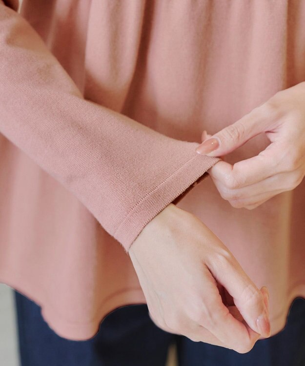 Tiaclasse L 【洗える】リブ切り替えフレアニットトップス ピンク