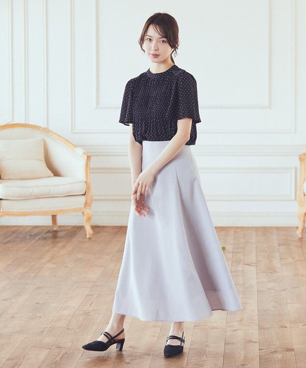 earth music&ecology マジョリカプリーツ半袖ブラウス Dot Navy