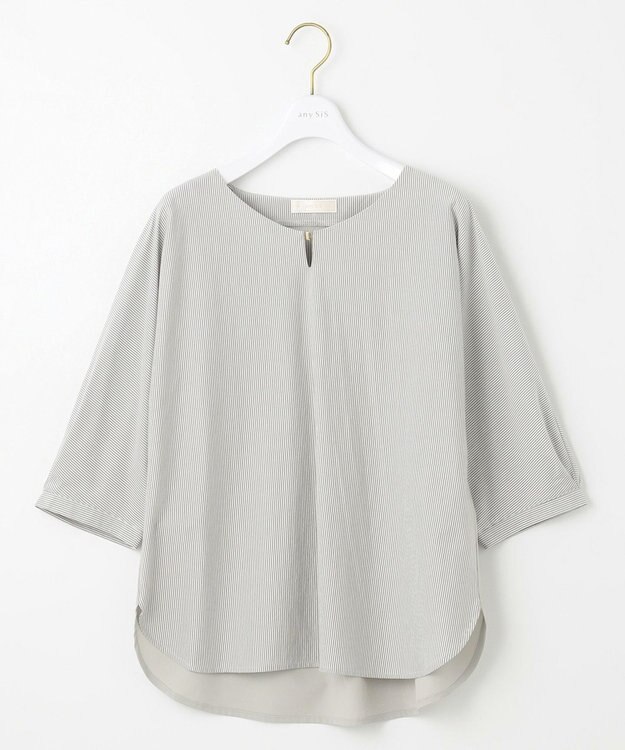 ANY SIS S 【洗える】シルケットストライプドルマン カットソー ミントストライプ