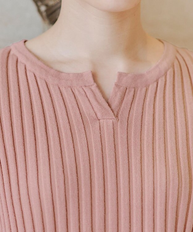 Tiaclasse L 【洗える】リブ切り替えフレアニットトップス ピンク