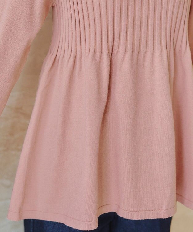 Tiaclasse L 【洗える】リブ切り替えフレアニットトップス ピンク