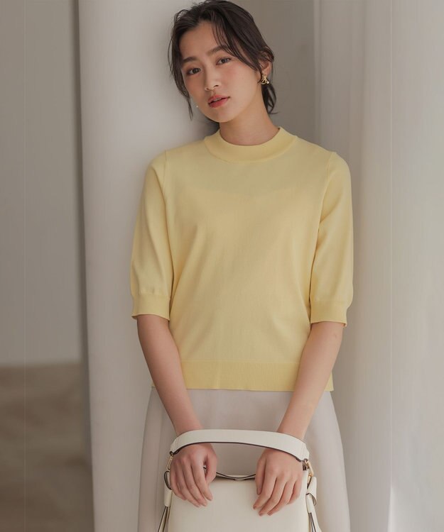 組曲 S マイラックカラー 6分袖 ニット レモンクリーム系