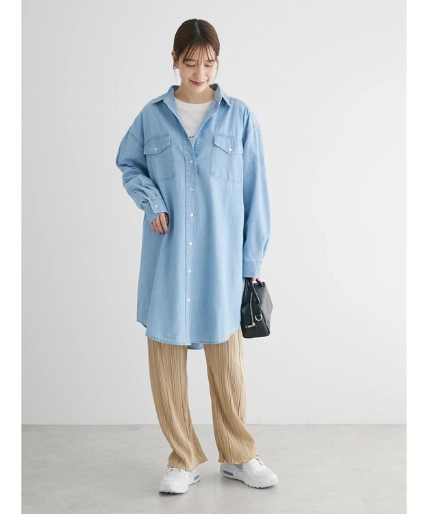 Green Parks ミディ丈デニムシャツワンピース Light Indigo