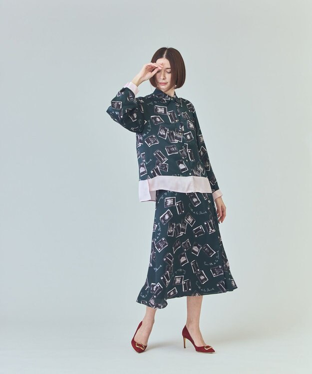 GRACE CONTINENTAL トランププリントブラウス ブラック