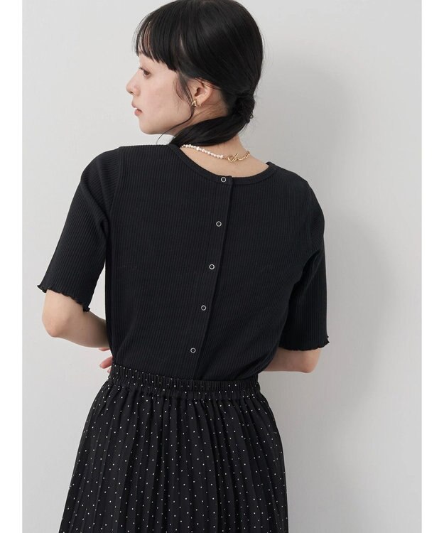 earth music&ecology ドットボタン５分袖リブプルオーバー Black