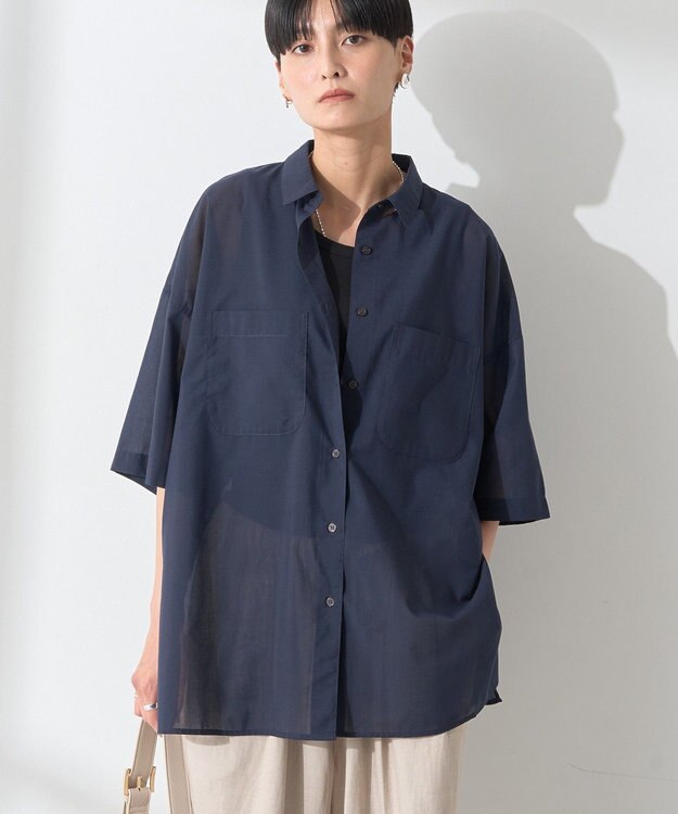 AMERICAN HOLIC イージーケア+接触冷感Wポケットオーバーシャツ Navy