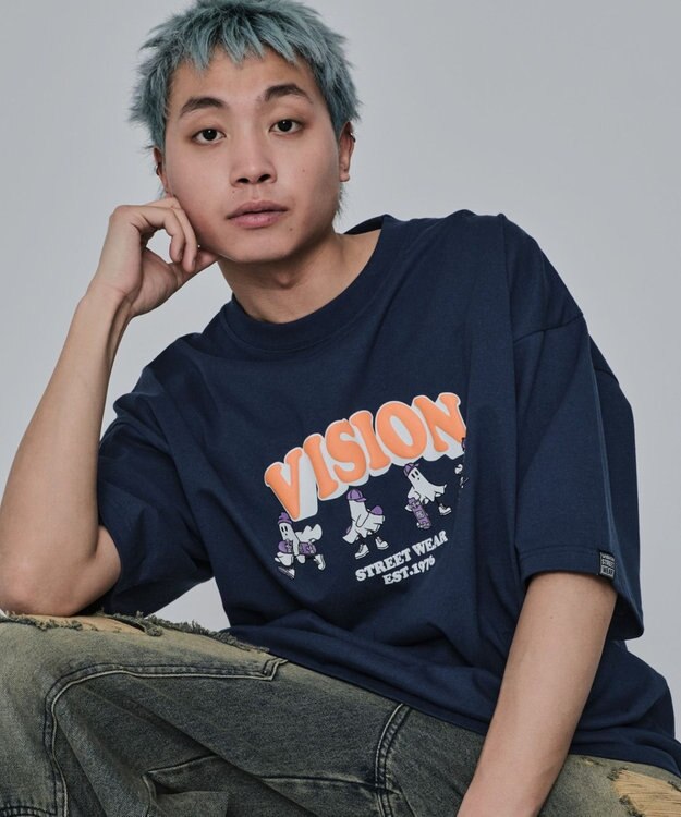 WEGO 【ユニセックス着用ITEM/MLサイズ展開】別注VISIONゴーストスケーターグラフィックT（SS） ブルー