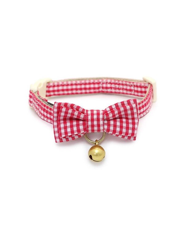 PET PARADISE ペットパラダイス 猫 首輪 ギンガムチェック 《レッド》 小サイズ/中サイズ レッド