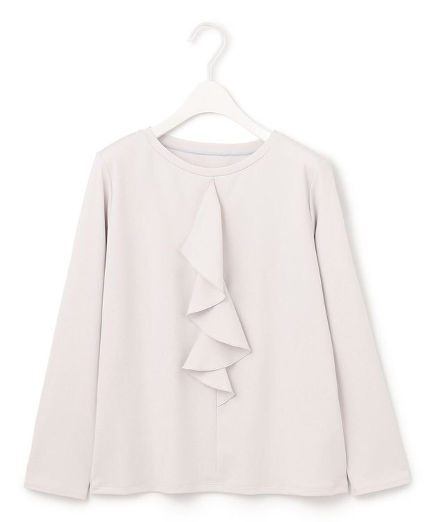 ICB 【洗える】シャイニースムース ドレープフリルカットソー ライトグレー系